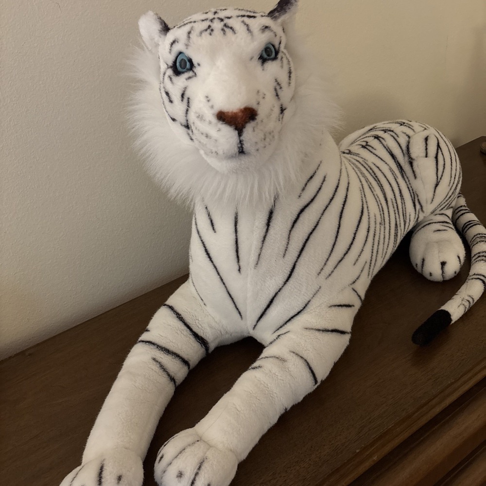 Vintage Jumbo Large Realistic White Tiger‎ Large 40" Plus Tail Plush Animal